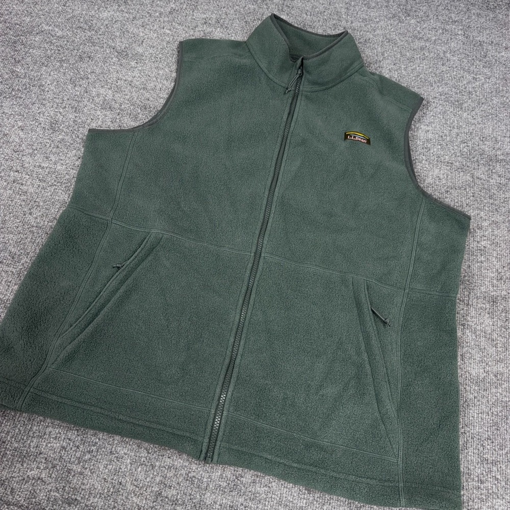 LL Bean Mountain Classic Fleece Vest Men 2XLT Green Full Zip Pockets Logo Tall